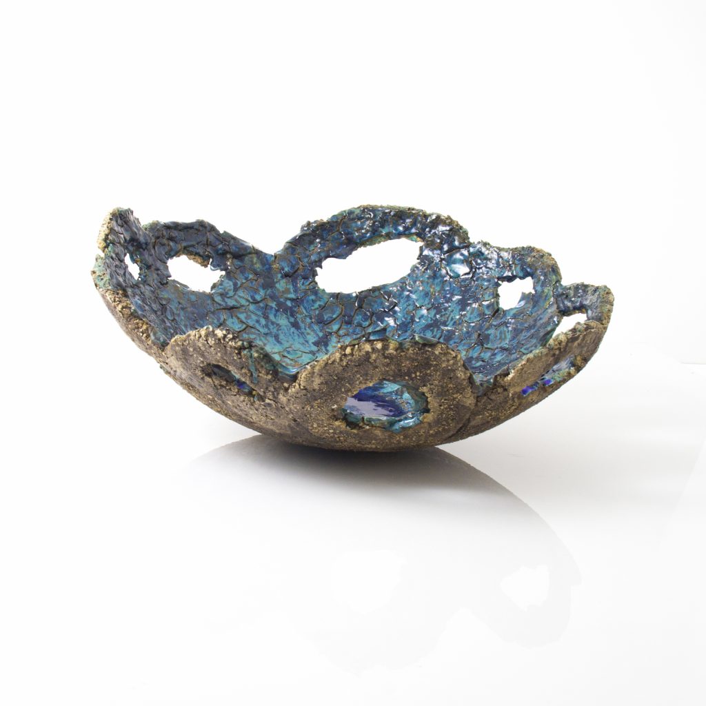 large blue crackled ceramic bowl