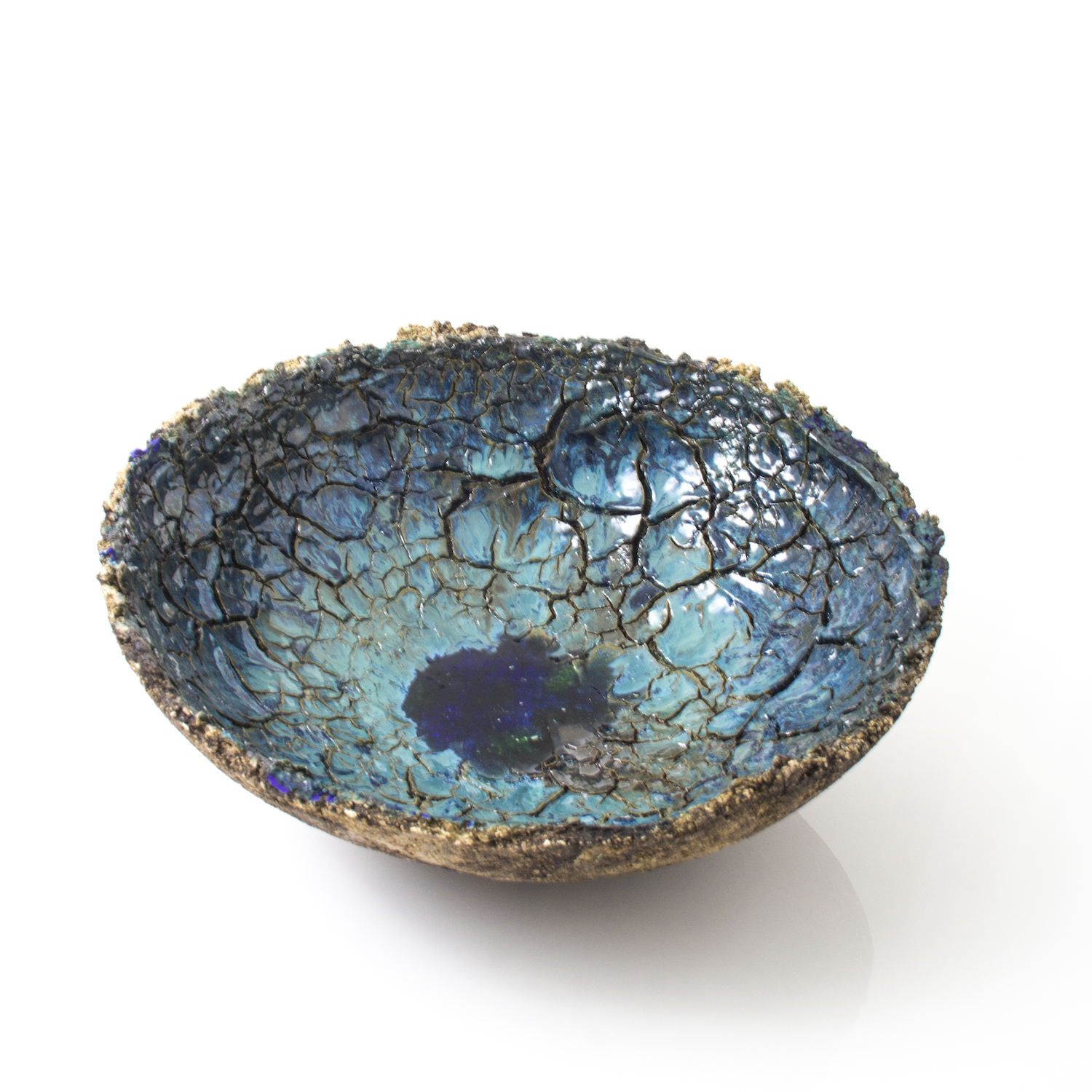 large blue crackled ceramic bowl