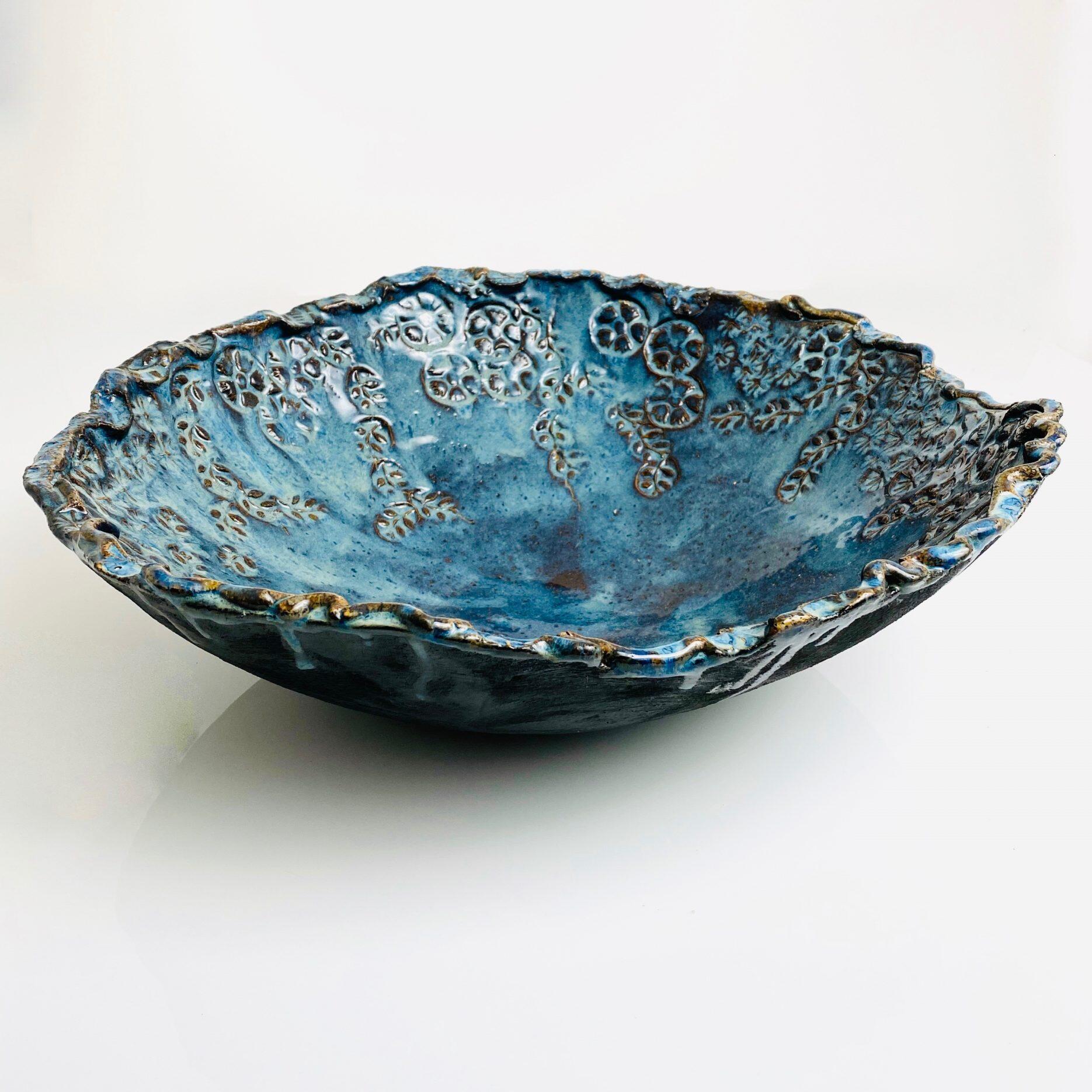 Blue Salad – handbuilt stoneware bowl by Catharina Goldnau, Toronto ceramic artist