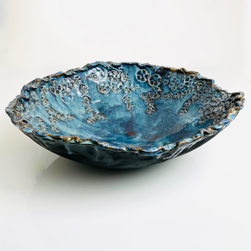 Blue Salad – handbuilt stoneware bowl by Catharina Goldnau, Toronto ceramic artist