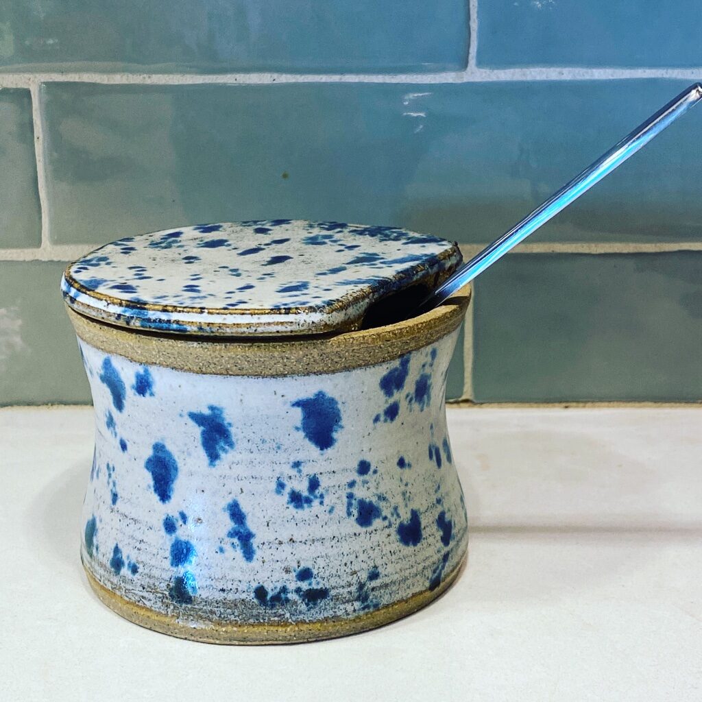 Indigo Rain Salt Jar – functional ceramic by Catharina Goldnau, Toronto